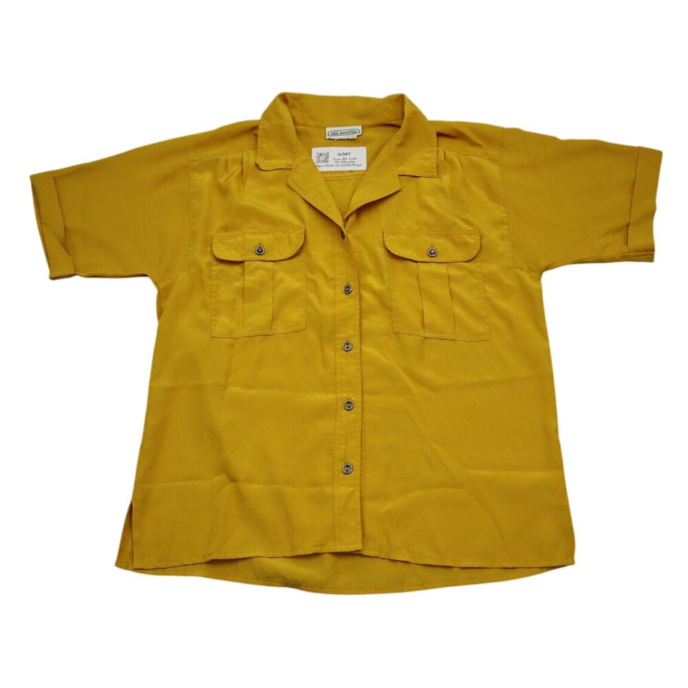 Neil Martin Shirt Womens 10 Yellow Button Up Short Sleeve Collared Top